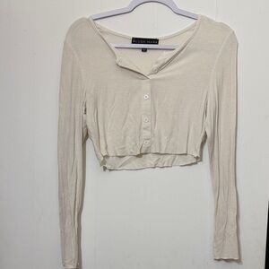 Blush Mark Cream Button-Up Crop Top